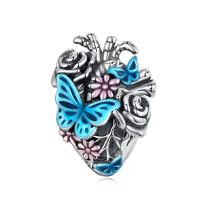 925 Sterling Silver Vintage Heart Butterfly Charm Flower Beads Fit Bracelet Women Fashion Jewelry Accessory DIY SCC2350