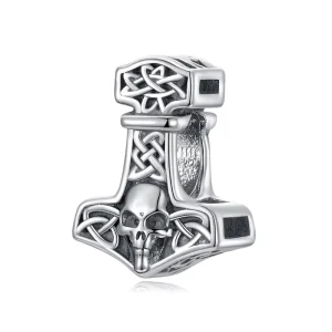 925 Sterling Silver Vintage Skull God Hammer Beads Charm Fit Bracelet Women Fine Jewelry DIY Pendant Silver Accessories SCC2338