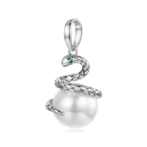 925 Sterling Silver Vintage Snake Pearl Pendant Charm Beads Fit Original Bracelet Necklace DIY Woman Jewelry Accessories SCC3096