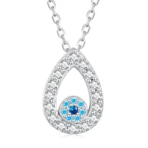 925 Sterling Silver Water drop Blue Zircon Devil’s Eye Pendant Necklace for Women Classic Neck Chain Fashion Jewelry BSN275