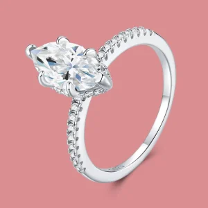 925 Sterling Silver Wedding Ring Marquise Cut Moissanite Eternity Engagement Ring