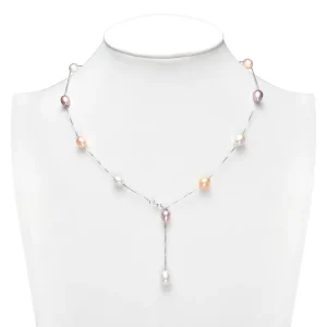 925 Sterling Silver White Multicolor Long Baroque Teardrop Cultured Pearl Necklace Fashion Freshwater Pearl Necklace