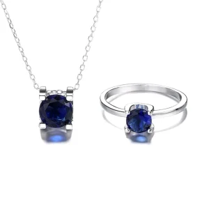 925 Sterling Silver Women Sapphire Blue Zircon Necklace Jewelry Rose Blue Zircon Ring Valentine’s Day Gift