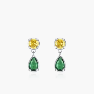 925 Sterling Silver Yellow and Green Zircon Geometric Earrings for Women Party Wedding Jewelry