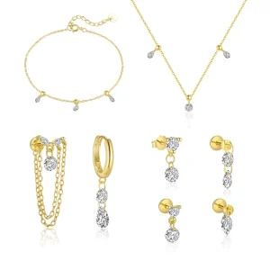 925 Sterling Silver Zircon Charm Necklace Bracelets Drop Dangle Tassel Chain Earrings Jewelry Sets for Women
