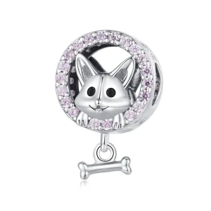 925 Sterling Silver pink Zircon Corgi Charm Beads Fit Bracelet DIY Woman Jewelry Pendant Accessories Make SCC2408