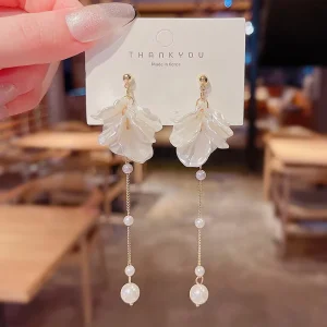 925 silver needle high grade acrylic long tassel pearl earrings for women elegant fashionable ear studs