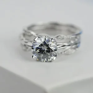 925S Sterling Silver Engagement Promise Ring Rhodium Plated Moissanite Trendy Third Party Certified Online Factory Outlet