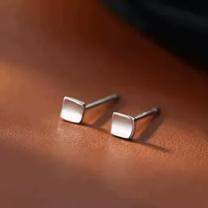 999 Pure Silver Square Stud Earrings Minimalist Niche Design Versatile Ear Jewelry Women