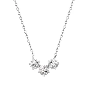 999 Sterling Silver Three Stars Necklace Pave Shiny CZ Zircon Star Pendant Necklace for Women