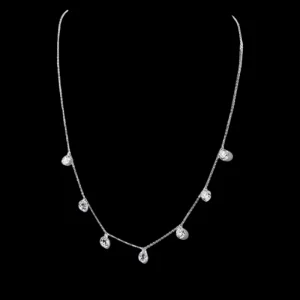 9K Solid Gold Round Brilliant Cut Lab Grown Diamond Stations Necklace Dainty Chain Unisex Fine Jewelry Trendy Gift
