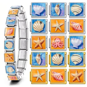 9mm Italian Charm Links Ocean Beach Seashell Starfish Stainless Steel Modular Bracelet Charm DIY Jewelry Accessories