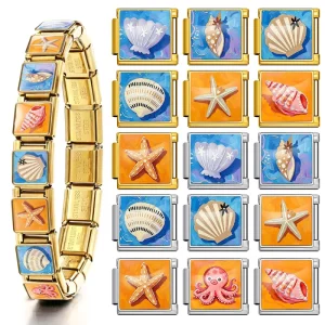 9mm Italian Charm Links Ocean Beach Seashell Starfish Stainless Steel Modular Bracelet Charm DIY Jewelry Accessories