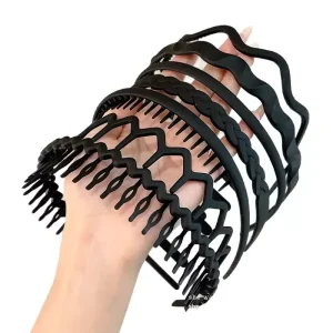 9pcs Black Plastic Headbands for Girls Hair Accessories Sets for Women Zigzag Headband Comb Headband with Teeth
