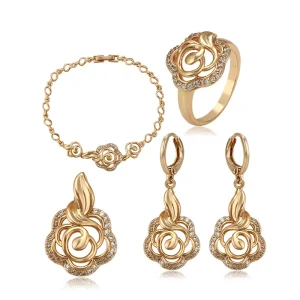 A00566983 Xuping Ladies Jewelry Fashionable Gold Plated Flower 4 Pieces Jewelry Set