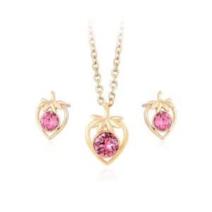 A00738772 Jewelry New Lovely Strawberry pink Crystal Universal Pendant Necklace and Earrings 2 Sets