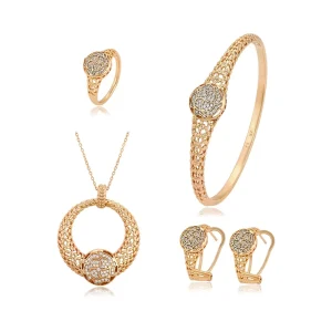 A00909352 Xuping Jewelry Multi color Unique Hollow Multi color Bracelet Ring Earring Necklace Four piece Set