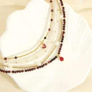 A1478 Fashion Beads Beaded Choker Necklace Heart Crystal Pearl Beads Layer Necklace Set Jewelry