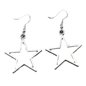 AA016573 Simple Design Antique Silver Color Hollow Star Pendant Earrings Women Vintage Drop Earrings