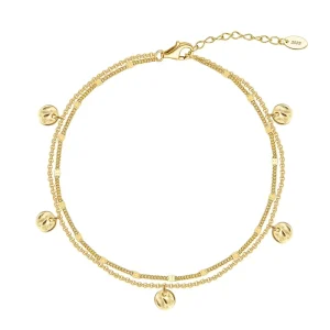 ACME 925 Sterling Silver Elegant Beach Waterproof Anklet Dainty Double Chain with Round Curb Girls Party Gifts Fashion Trendy