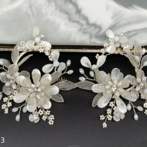 AE 643 Custom Silver Plated Jewelry Handmade Frosted Petals Artificial Liquid Crystal Flowers Luxury Ivory Wedding Bridal