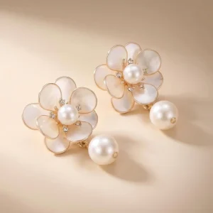 AE 711 Fashion Elegant Handmade Resin Ivory White Flowers Imitation Pearl Drop Floral Earring Wedding Bridal Accessories