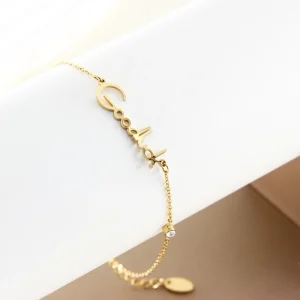 AG 14K Gold Plated Stainless Steel Anklet Zircon Good Luck Letter Trendy Fashion Bracelet Unisex Anti Allergy