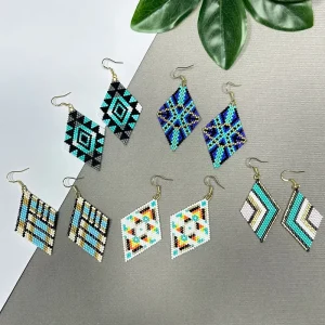 AHAYA Summer Women’s Bohemian Style Drop Earrings Miyuki Diamond Shaped Seeds Beads Luxurious Tassels Colorful Beads Fashion