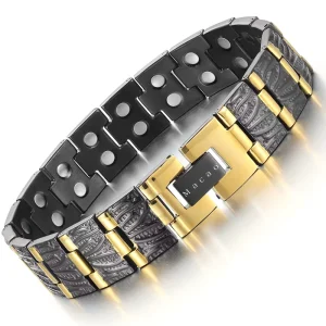 AI BioMagnetic Jewelry Classic Magnetic Black And Gold Jewelry Stainless Steel Men Bracelet