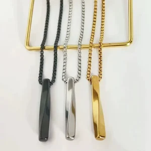 AI Stainless Steel Polished 3D Bar Men’s Minimalist Fashion Necklace With Engraving Option