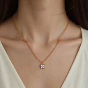 AI Waterproof Delicate White Zircon Pendant Necklace 18K Gold Plated Stainless Steel Pendant Necklace For Daily Wear