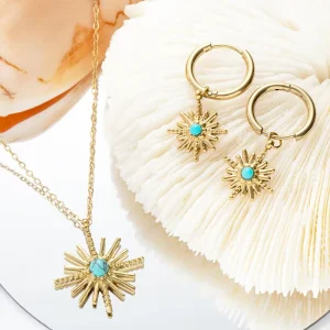 AJ449 Fashion Stainless Steel Jewelry Sets Blue Turquoise Earrings and Necklace Jewelry Set