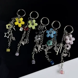 AM Colorful Ins Unique Nepal Glass Flower Pendant Bag Phone Keychain Backpack Charm Chain