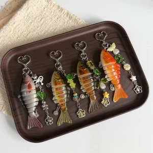 AM Cross-border Fish Bone Vintage Bionic Fish Vintage Keychain Ocean Small Fish Multi-joint Fish Bag Charm