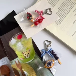 AM Cute Candied Hawthorn Strawberry Blueberry Bread Accessory Bag Charm Keychain Ins