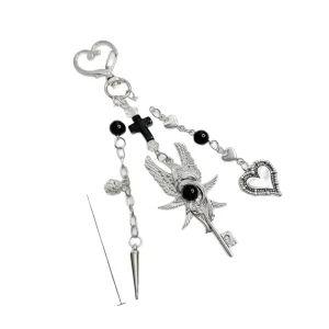 AM European and American Cross border Vintage Dark Angel wings Keychain Cross Bag Charm Y2K Hot Girl Accessories