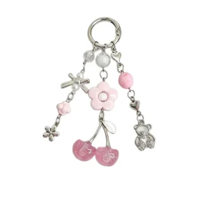 AM Factory Korean Ins Style Cherry Keychain Beaded Flower Bag Charm DIY Bear Phone Chain Hanging Strap