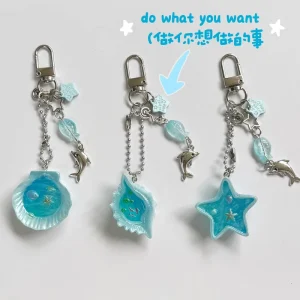 AM Ins Small Dolphin Shell Korean Style Keychain Pendant Vintage CCD Keychain Hanging Ornament Ocean Style Bag Charm