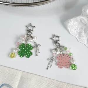 AM Ins Style Sweet Cool Balletcore Four-leaf Clover Miu-style Bag Charm Maximalist Keychain Girly Hanging Ornament