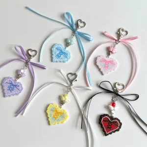 AM Japanese and Korean Sweet Girl Perler Bead Bow Heart Ribbon Keychain Ins Bag Charm Cute Phone Chain Earphone Chain