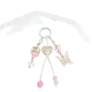 AM Korean Ins Style Heart butterfly Phone Chain Sweet Girl High-end Bag Charm Tulip Woven Keychain Batch