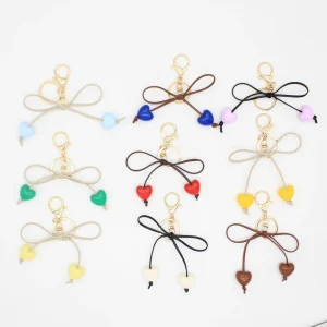 AM New Cute Macaron Heart Bow Car Keychain Bag Pendant Mug Hook Simple and Delicate Hanging Ornament