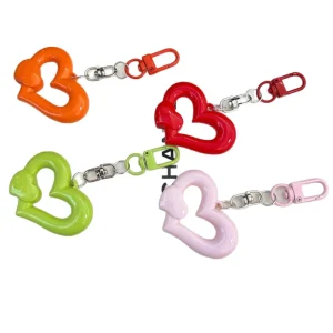 AM New Fashion Acrylic Macaron Color Double Heart Bag Pendant Phone Chain Keychain Car Hanging Ornament Accessory