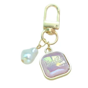 AM New Luxury Pearl square Keychain Small Pendant DIY Phone Charm Fashion Heart Bag Charm
