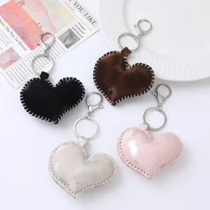 AM New Velvet Heart Bag Charm Leather Keychain Decoration Accessory High end Ins Style Ready Stock