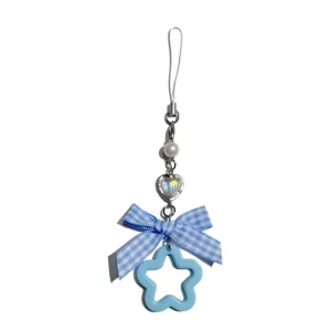 AM Pastoral Style Cute Girly Japanese Plaid Bow Luxury Plastic Zinc Alloy Silk Screen Printed Coin Holder Keychain