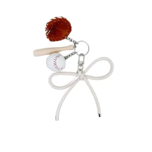 AM Simulation Baseball Three Piece Set Keychain Phone Charm Leather Bow Lanyard Bag Charm Accessories
