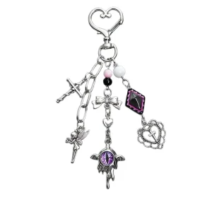 AM Sweet Cool Gothic Cross Keychain Niche Hot Girl Y2k Heart Bag Charm Punk Accessories