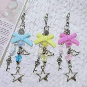 AM Sweet Cool Hot Girl Colorful Handmade Beaded Bow and Star Elements Personalized Trendy Cool Phone Strap