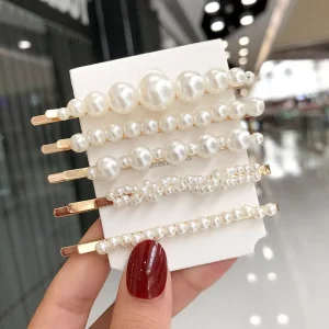 ARCHER 6Pcs Gold Metal Pearl Mixed Sizes Pearl Hair Clips Set Women Daily Wedding Hair Accessories